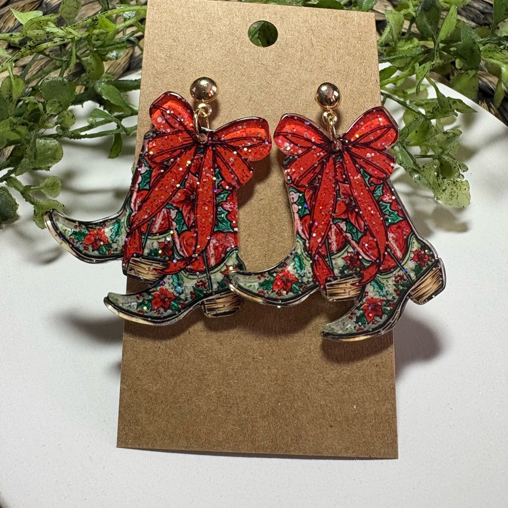 Cowboy Boots Christmas Earrings